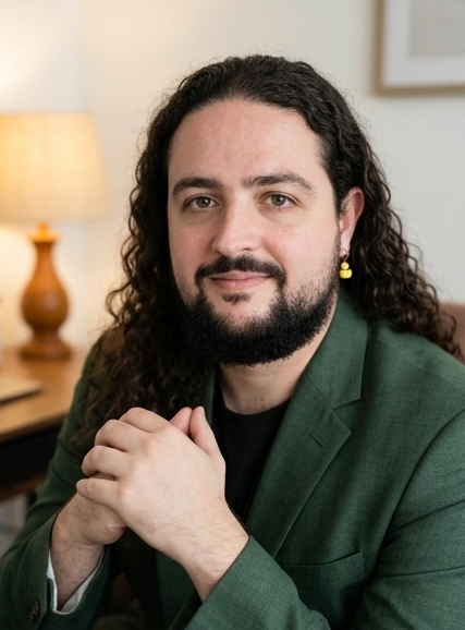 Retrato profissional de Fernando Toledo usando blazer verde